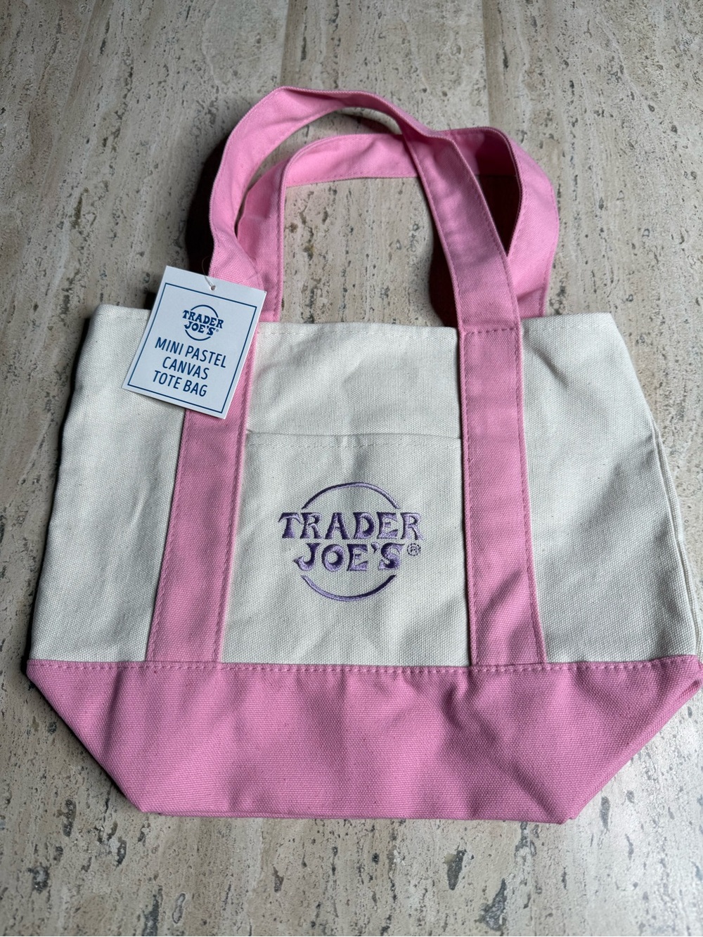 Trader Joe's Pastel Pink Mini Canvas Tote - Picture 2 of 8
